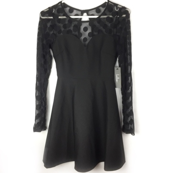 Lulus Polka Dot Mesh Long Sleeve Cute Skater Dress - Picture 7 of 10